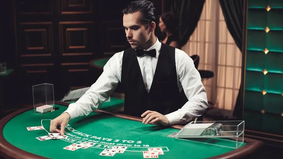 Una bella immagine di un dealer al blackjack