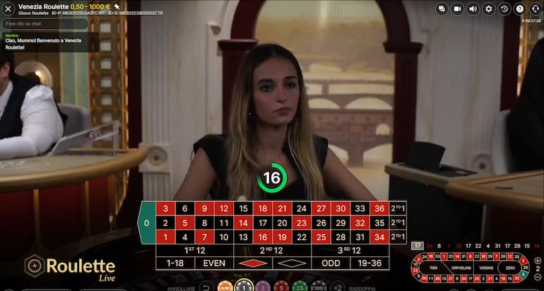 Venezia Roulette - un frame del Live Venezia Roulette su 888casino